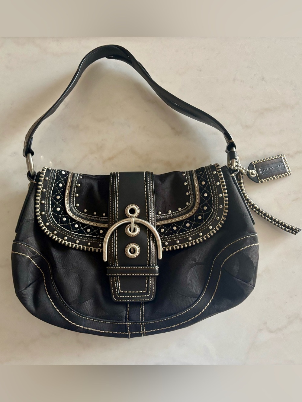 Vintage Y2K Coach Soho #10685 Black Studded Buckle Shoulder Bag
